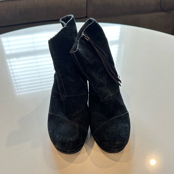 TOMS Black Suede Zippered Wedge - Picture 2 of 4